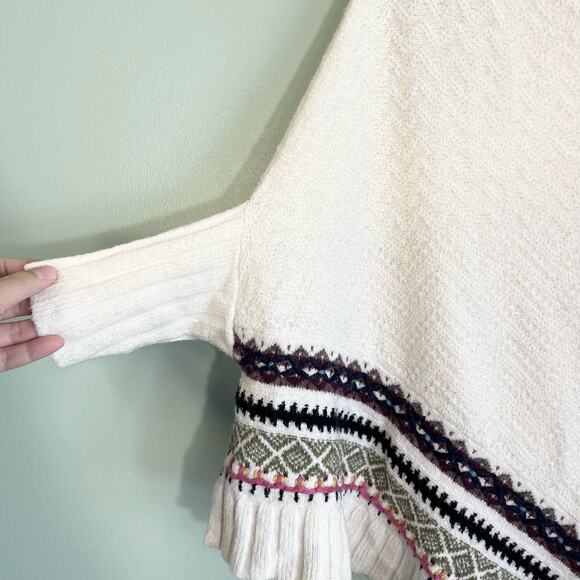 Anthropologie Sleeping on Snow Cream Wool Woodland Knitted Poncho Sweater XS - Picture 5 of 10